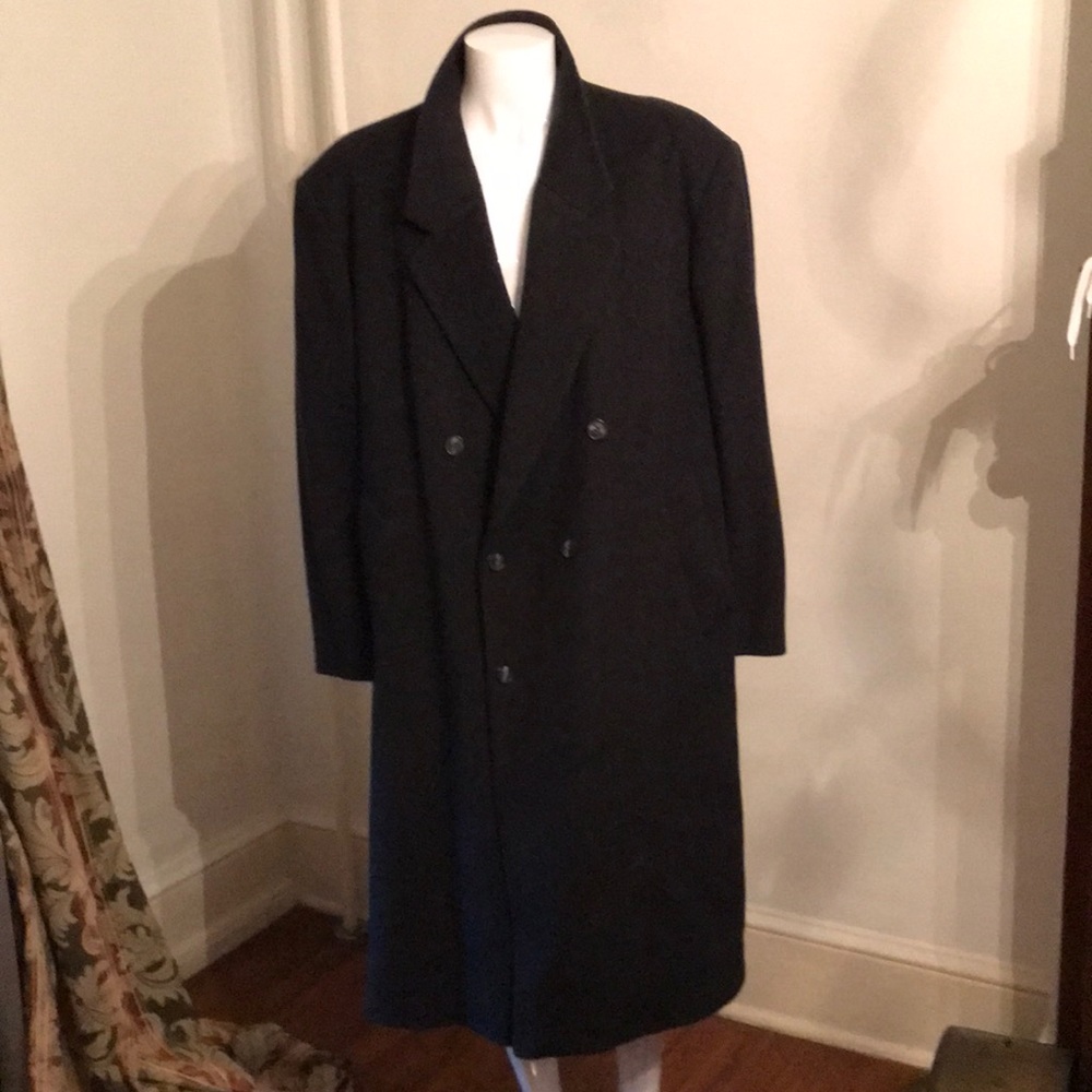 Stafford full length men coat 100% merino wool blackish gray size 50.
